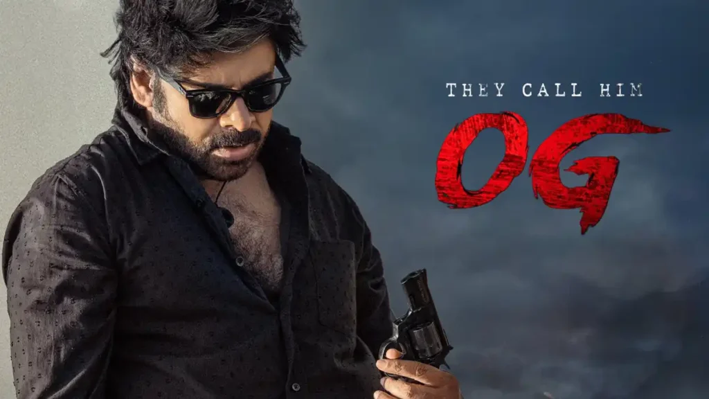 Pawan Kalyan in They Call Him OG movie poster from trailer release event 2025