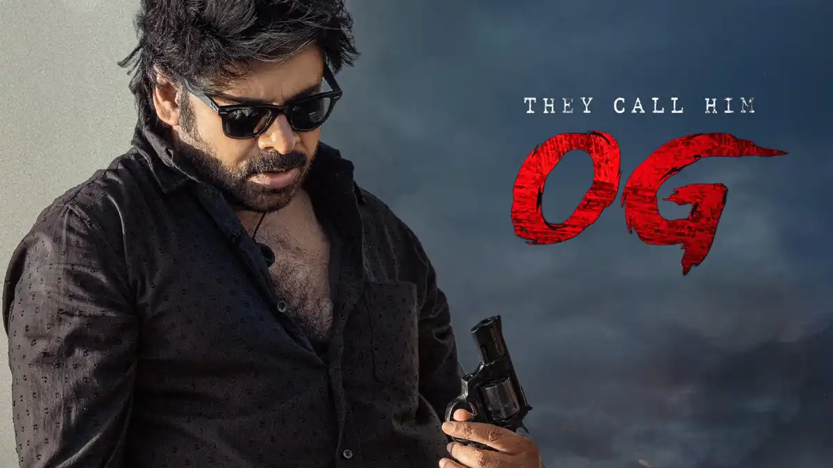 Pawan Kalyan in They Call Him OG movie poster from trailer release event 2025